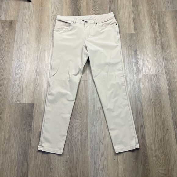 Lululemon Pants Mens 34 Beige Commission Classic Slim Warpstreme Dress Golf Work - Picture 1 of 10